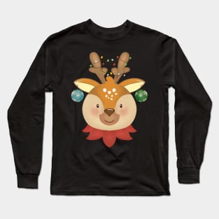 Reindeer Christmas Light Watercolor Long Sleeve T-Shirt